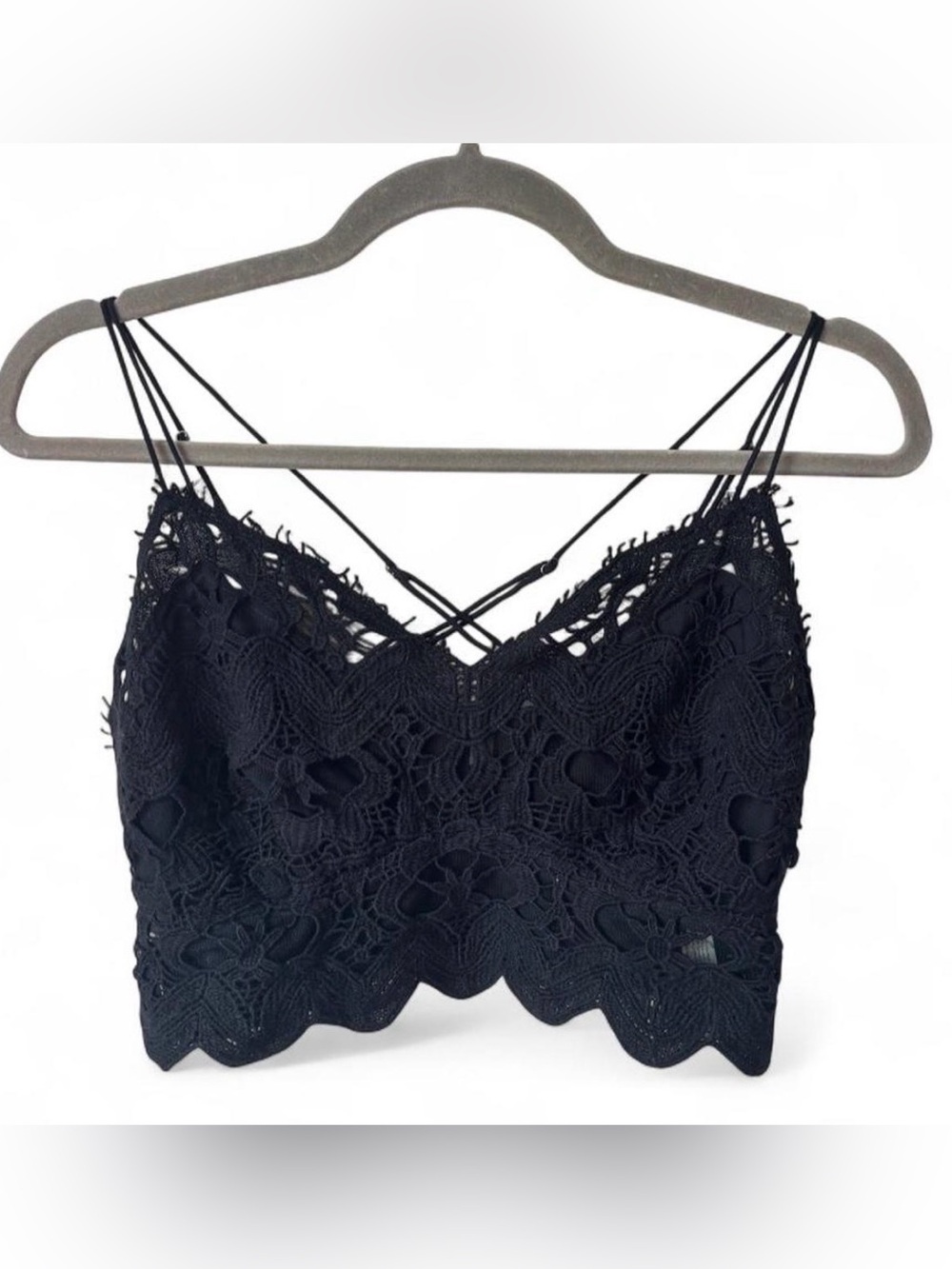 Free People Black Lace Crochet Camisole Crop Top M